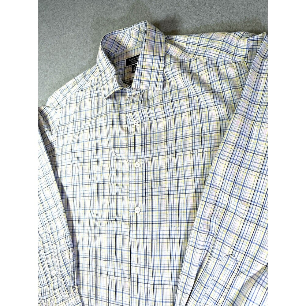 Club Room Men's 16 32/33 Classic Fit Performance Plaid Button Down Shirt Blue